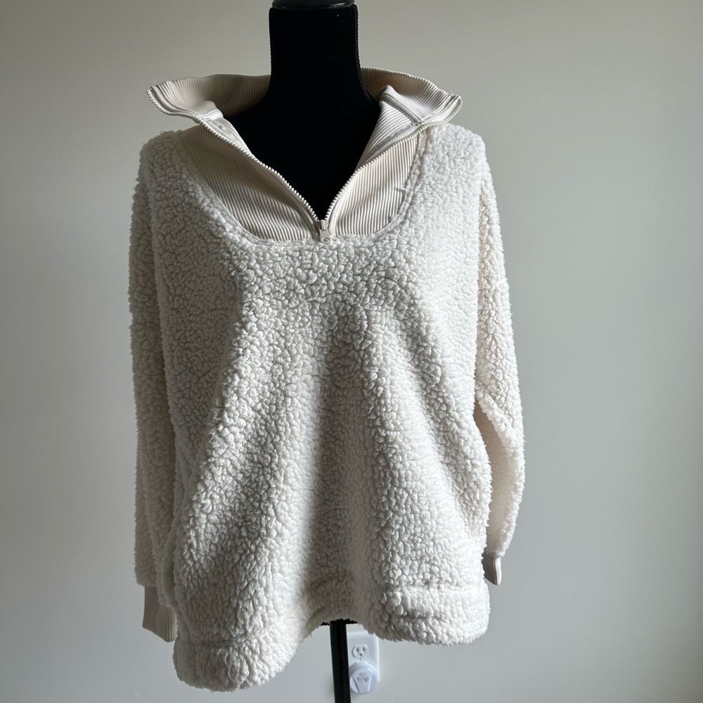 Women’s Aerie Cream‎ 1/4 Zip Sherpa Pullover